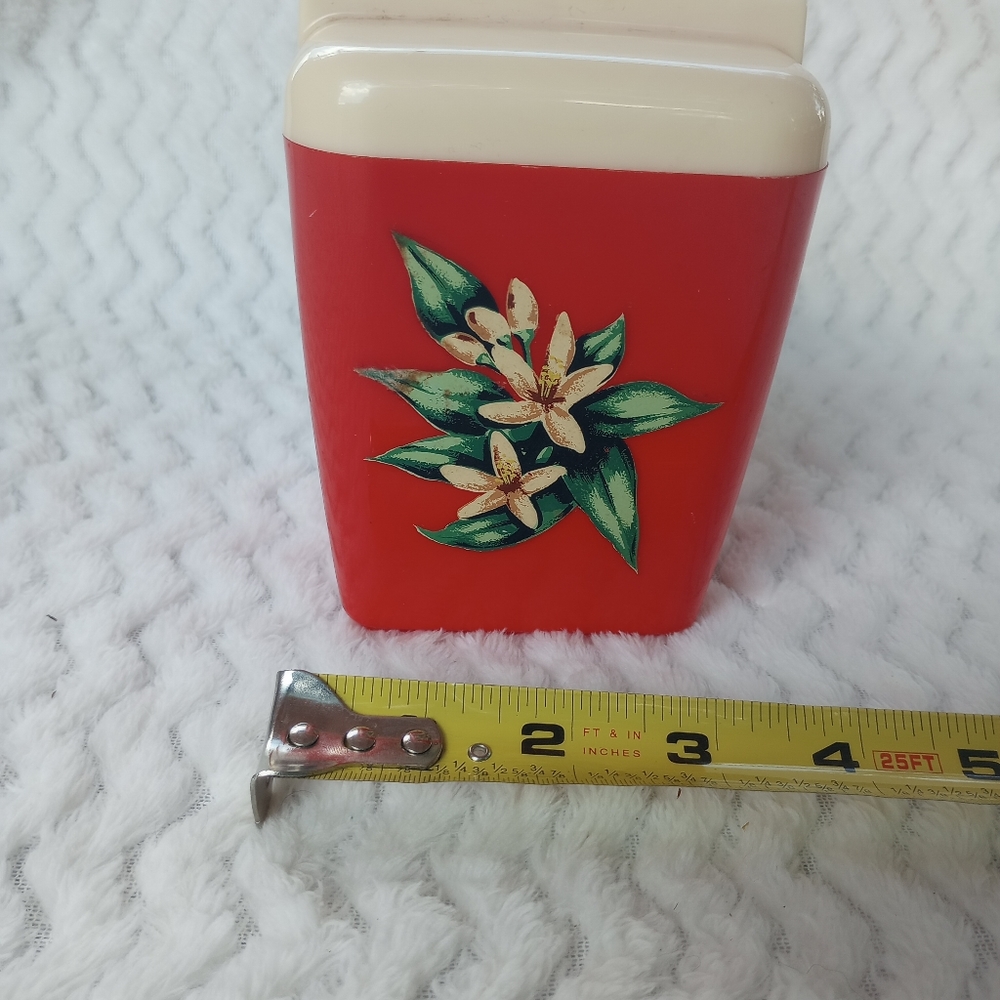 Vintage 1950s red floral cannister with lid Burroughs